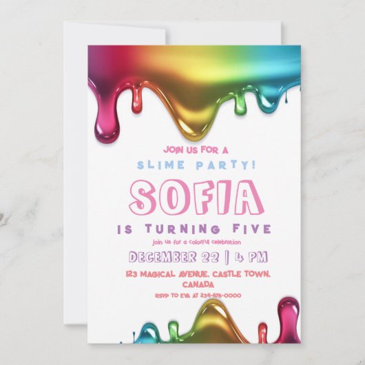 Slime Party Invitation Colorée Slime Anniversaire (Devant)