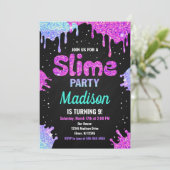 Slime Party Verjaardag Uitnodiging Glitter (Staand voorkant)