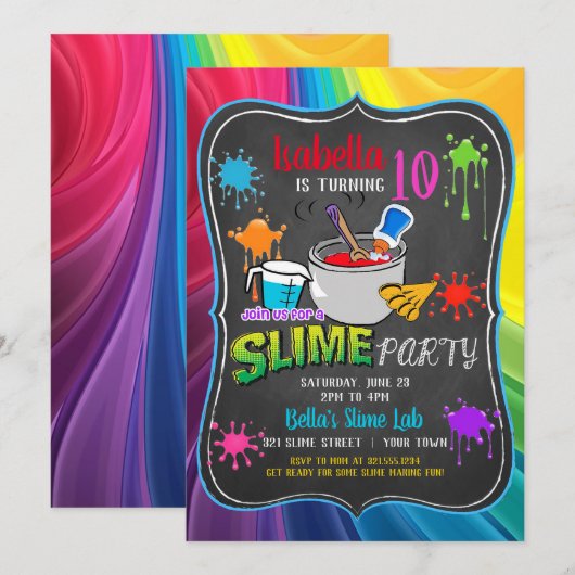 Slime Time Primary Rainbow Birthday Party Invitati Kaart (Voorkant / Achterkant)