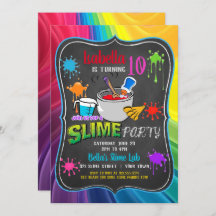 Slime Time Primary Rainbow Birthday Party Invitati