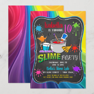 Slime Time Primary Rainbow Birthday Party Invitati Kaart