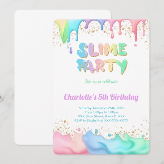 Slime verjaardagsfeestje kaart (Voorkant / Achterkant)
