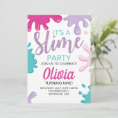 Slime verjaardagsfeestje uitnodiging (Staand voorkant)