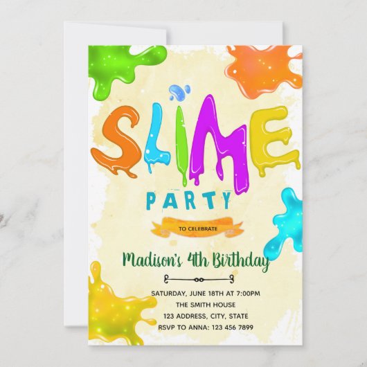 Slime verjaardagsuitnodiging kaart (Voorkant)