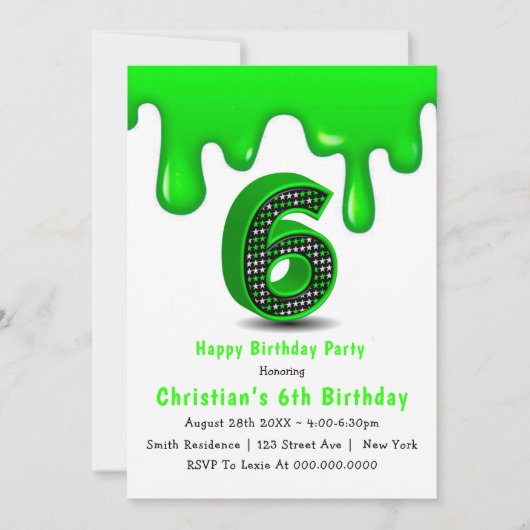 Slime vert 6e anniversaire Invitations (Devant)