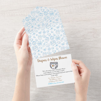 Slimme Blauwe Controle Luier Jongen Baby Borrel Ui All In One Uitnodiging
