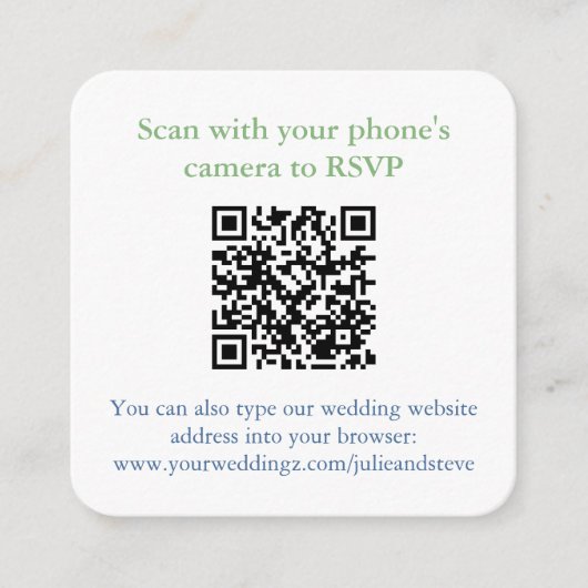Slimme Blauwe en Groene QR Code Bruiloft Website Informatiekaartje (Voorkant)