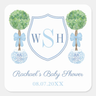 Slimme Familie Monogram Wapenschild Buxus Topiary Vierkante Sticker