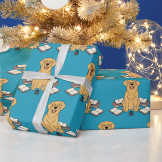 Slimme Gouden Retriever Boekliefhebber Blauw Ontwe Cadeaupapier