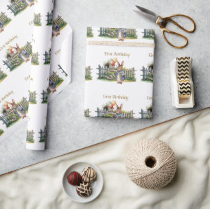 Slimme konijn eerste verjaardag cadeaupapier