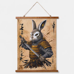 Slimme Konijn Samurai Warrior - Japanse inkt stijl Hangend Wandkleed