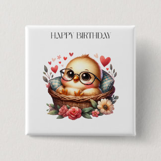 Slimme Kuiken Verjaardag Vierkante Button 5,1 Cm