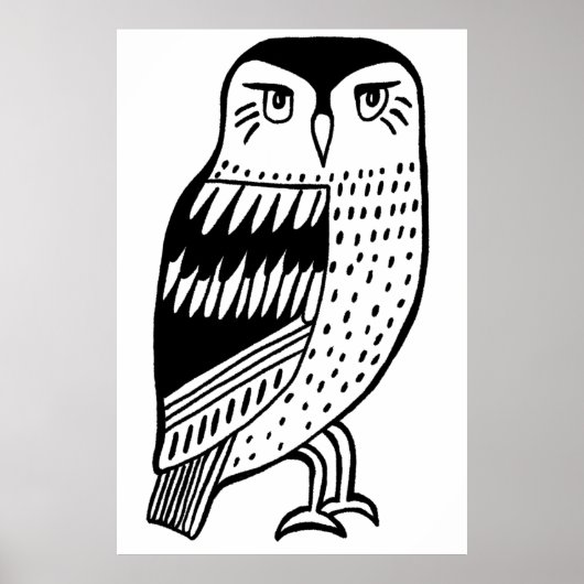 Slimme Owl zwarte lijn op wit tekenen Poster (Voorkant)
