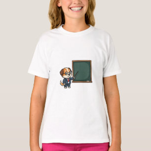 Slimme Professor Hond Mascotte Illustratie Kindere T-shirt