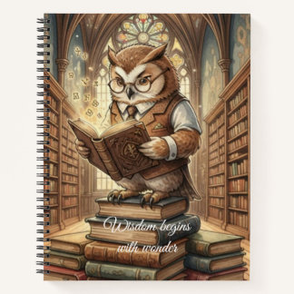 Slimme Uil Bibliothecaris Vintage Kunst Notitieboe Notitieboek