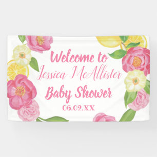 Slinger Meisje Roze Rozen Gele Citroen Baby Showe Spandoek