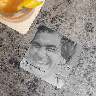 Slinger met zestig ballonnen   Foto 60ste verjaard Vierkante Kartonnen Onderzetter