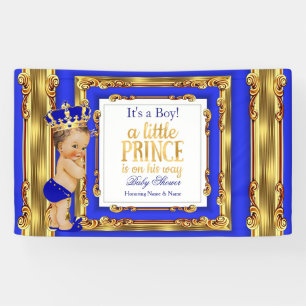 Slinger Prins Baby Shower Koningsblauw Goud Bruin Spandoek