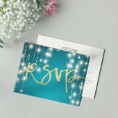 Slingerende lichten blauw goud script bruiloft ant uitnodiging briefkaart