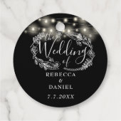 Slingerende lichten bloem zwart wit bruiloft bedankjes labels (Achterkant)