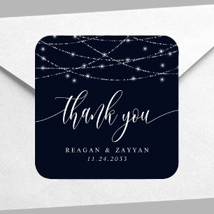 Slingerende lichten Navyblauw Elegant Huwelijk Bed Vierkante Sticker