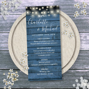 Slingerende lichten Rustiek Blauw Houten Bruilofts Menu