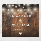 Slingerende lichten Rustiek hout Boho Schuur Bruil Sparkling Wijnetiket (Enkel label)