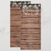 Slingerende lichten Rustieke hout bloemige bruilof Menu (Voorkant / Achterkant)