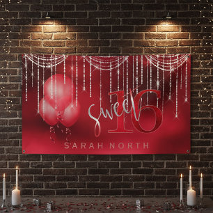 Slingerende Lichtjes & Ballonnen Sweet 16 Rood ID4 Spandoek