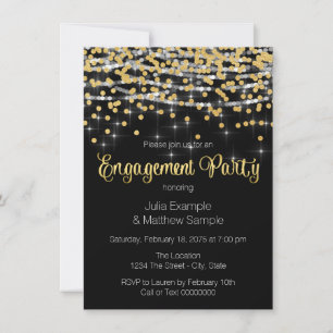 Slingerende Lichtjes en Gouden Confetti Verloving Kaart