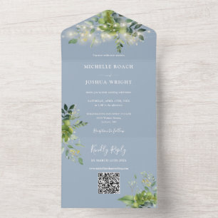 Slingerende Lichtjes Groene QR Code Stof Blauw Bru All In One Uitnodiging