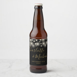 Slingerende Lichtjes Handtekening Script Zwart Gou Bier Etiket