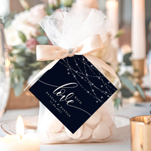 Slingerende Lichtjes Marineblauw Elegant Huwelijk Bedankjes Labels