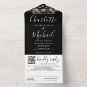Slingerende Lichtjes Zwart Witte Script QR Code Tr All In One Uitnodiging (Binnen)
