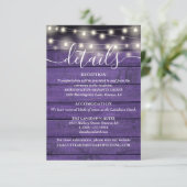 Slingerlicht Roestig Paarse Houten Trouwdetails Informatiekaartje (Staand voorkant)