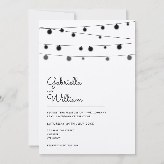 Slingerlichten Rustieke Trouwuitnodiging Kaart (Voorkant)