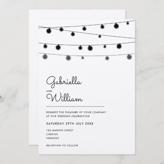 Slingerlichten Rustieke Trouwuitnodiging Kaart (Voorkant / Achterkant)