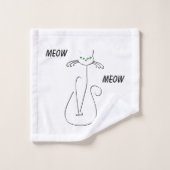 Slinky Black Cat Meow Custom Text Green Eyes Bad Handdoek (Wasdoekje)