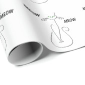 Slinky Black Cat Meow Custom Text Green Eyes Cadeaupapier (Rol Hoek)