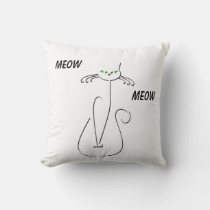 Slinky Black Cat Meow Custom Text Green Eyes Kussen