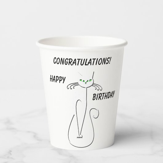 Slinky Black Cat Meow Custom Text Green Eyes Papieren Bekers (Achterkant)