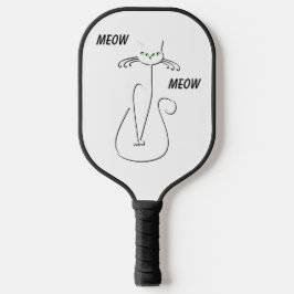 Slinky Black Cat Meow Custom Text Green Eyes Pickleball Paddle