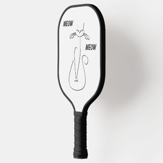 Slinky Black Cat Meow Custom Text Green Eyes Pickleball Paddle (Links)