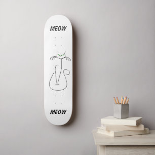 Slinky Black Cat Meow Custom Text Green Eyes Skateboard