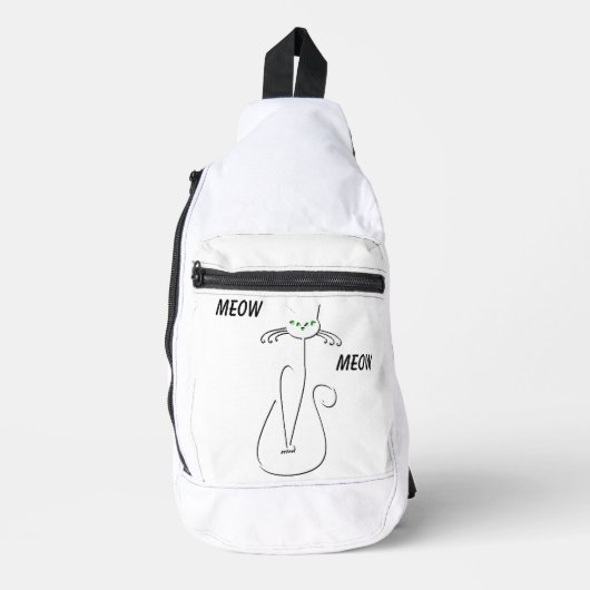 Slinky Black Cat Meow Custom Text Green Eyes Sling Bag (Voorkant)