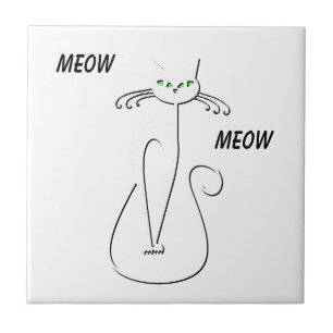Slinky Black Cat Meow Custom Text Green Eyes Tegeltje