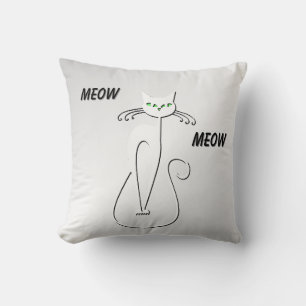 Slinky Black Cat Meow Meow Green Eyes on silver Kussen