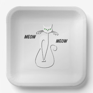 Slinky Black Cat Meow Meow Green Eyes on silver Papieren Bordje