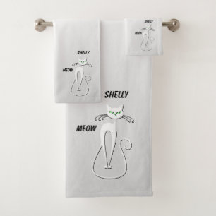 Slinky Black Cat Meow Meow Green Eyes sur argent