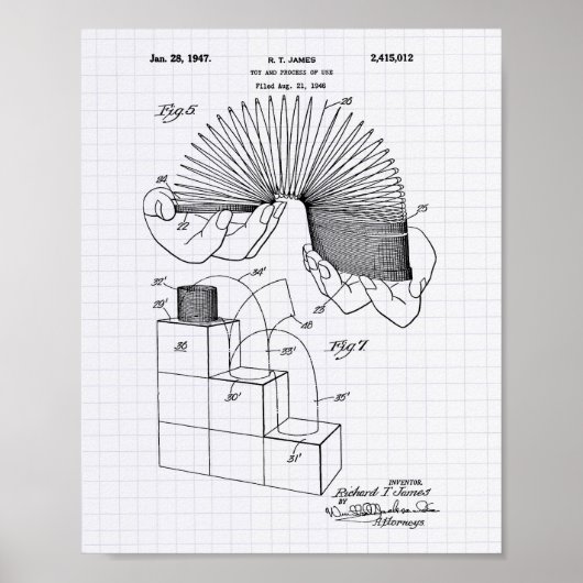 Slinky Speelgoed 1946 Patent Art - Lined Peper Poster (Voorkant)